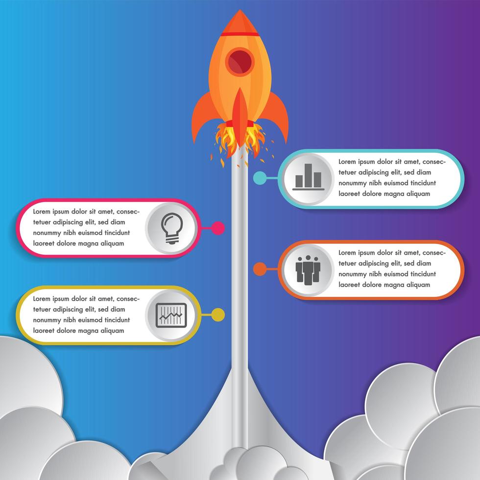 Infographics design template rocket or spaceship launches vector