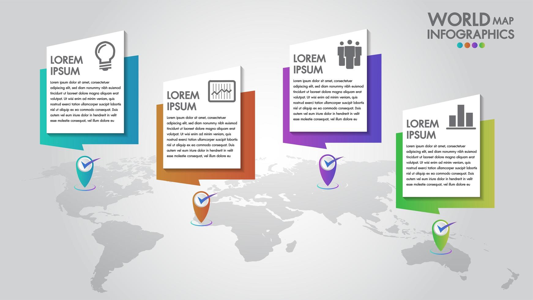 Mapa mundial de infografías de negocios 5 opciones de paso vector