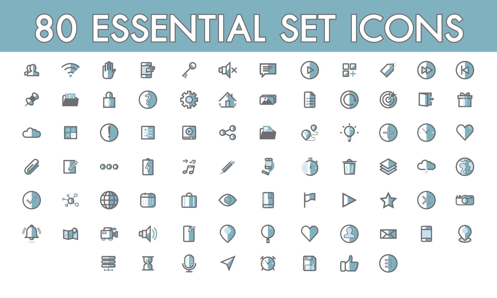 Set comunication simple 80 essential icon colorline filled outline symbols vector