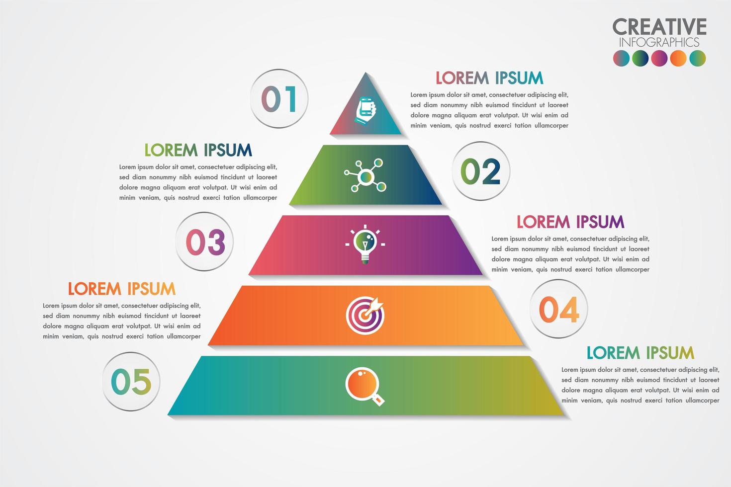 Plantilla colorida infografía pirámide con 5 pasos u opciones concepto vector