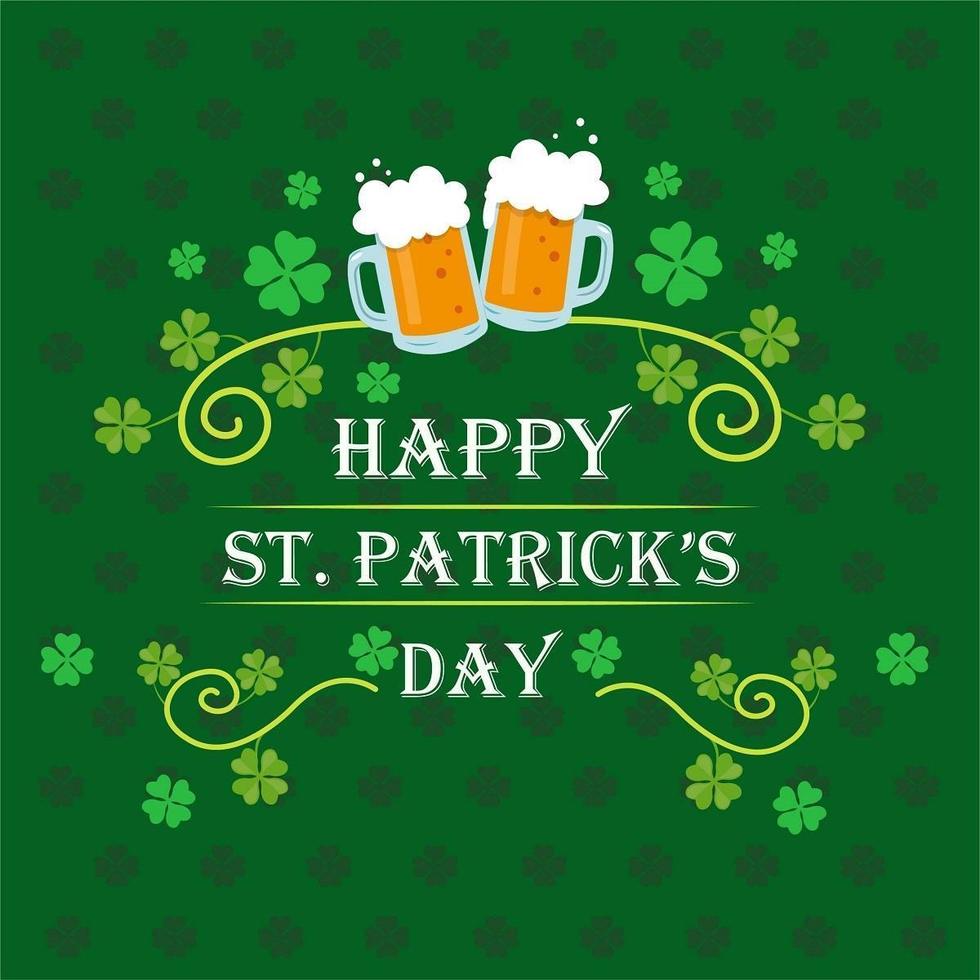 Feliz celebración del día de San Patricio banner con trébol y cervezas vector