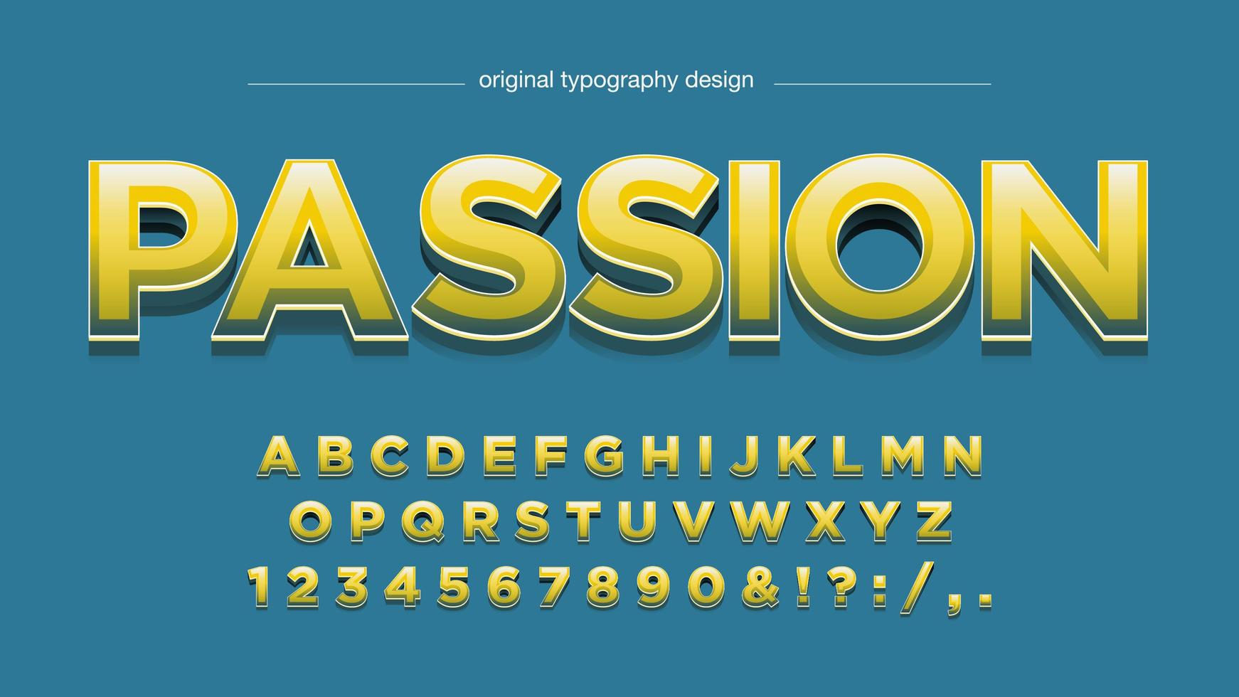 Tipografía mayúscula negrita 3D brillante amarillo vector