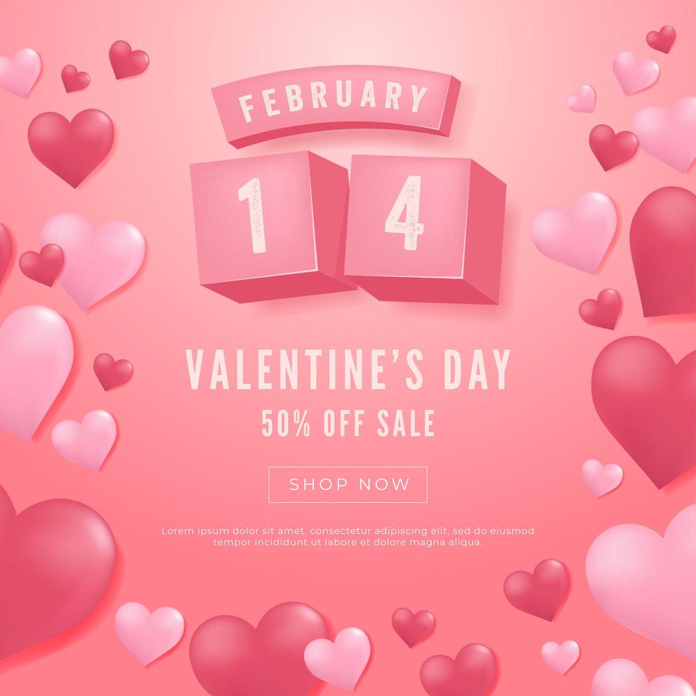 14 de febrero, banner de venta de San Valentín. vector