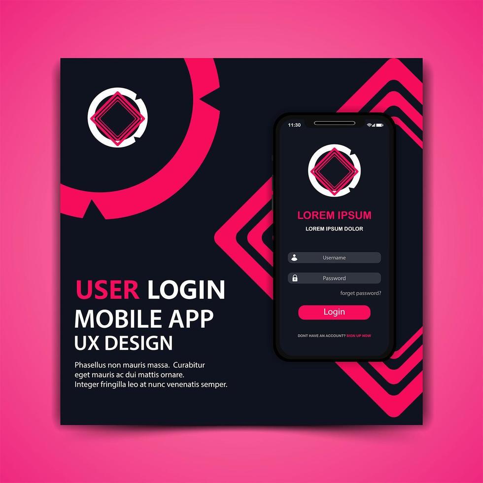 pink and black mobile user login app template vector