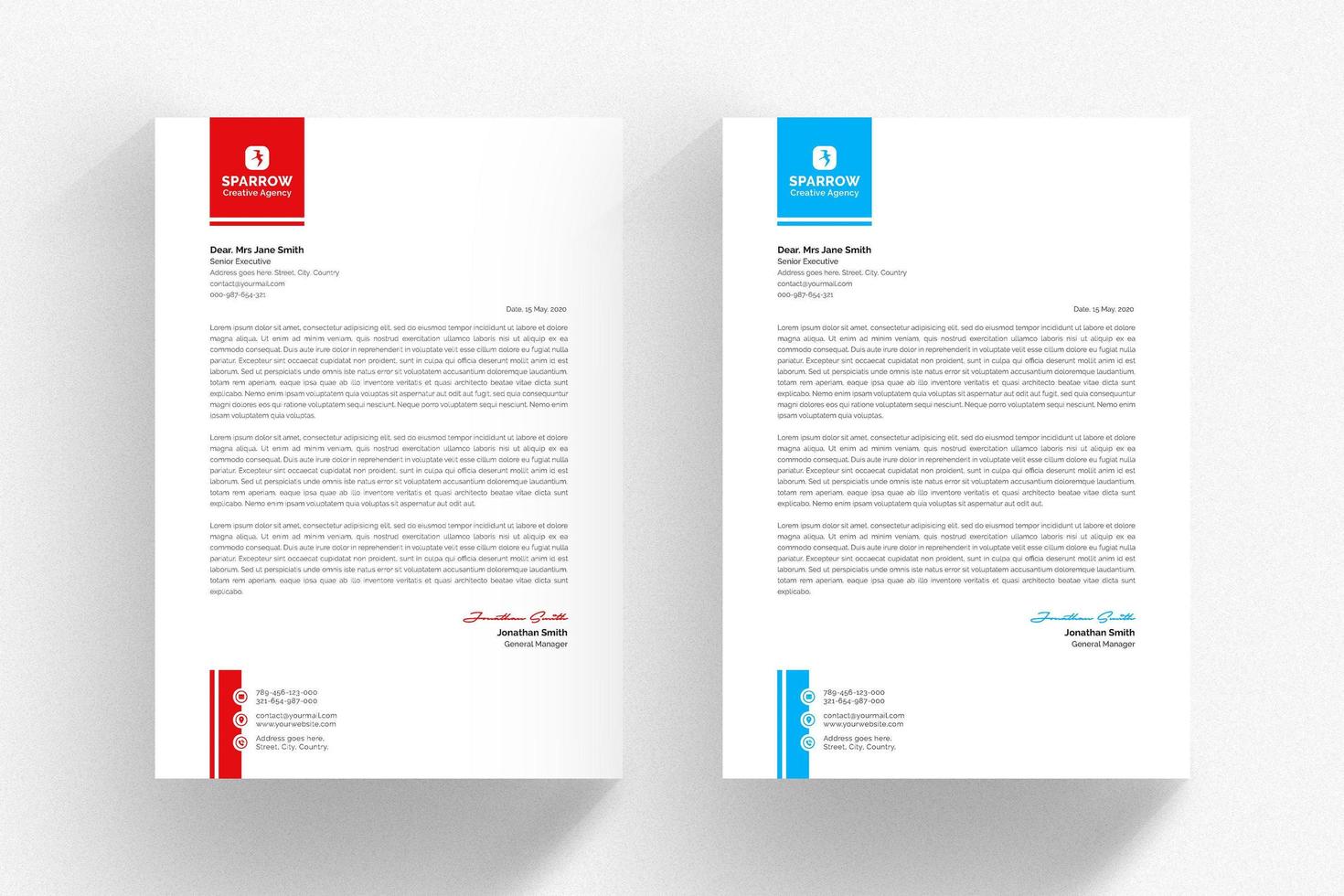 White letterhead template with blue and red details vector