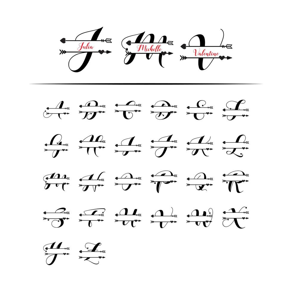 Set of initial love monogram split letter vector