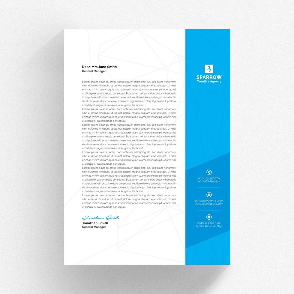 White letterhead template with blue bar vector