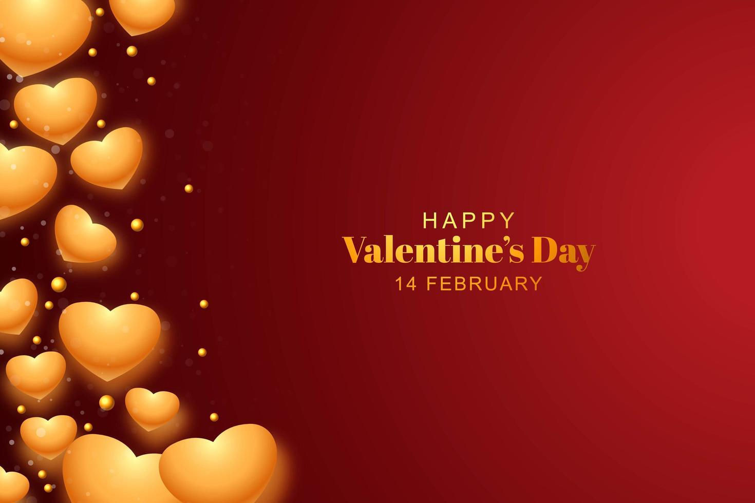 Beautiful golden hearts for valentines day on red background vector