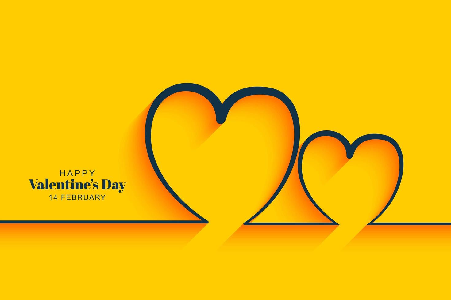 Minimalistic yellow hearts valentine's day card design vector