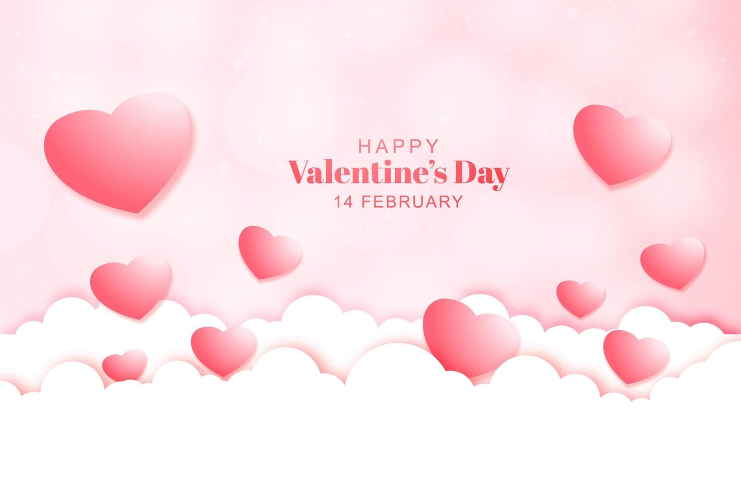 Valentine's day card with hearts on clouds background vector