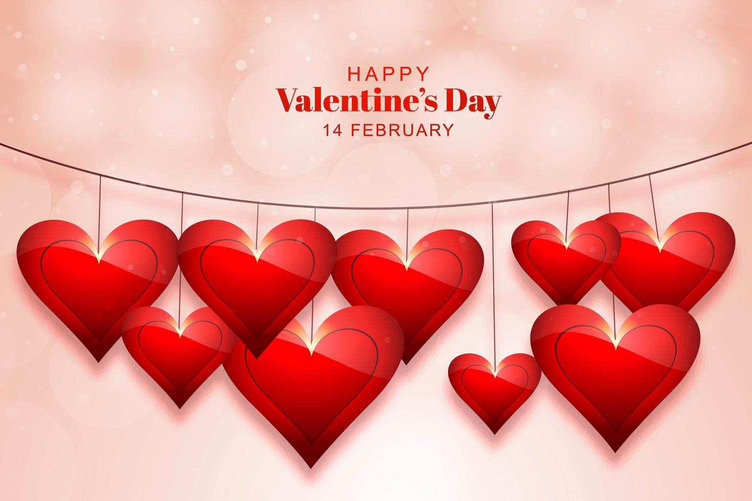 Happy valentines day lovely hearts on string background vector