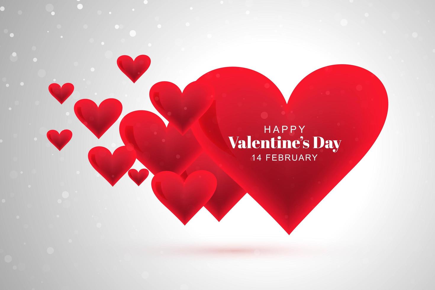 Happy valentines day red hearts on gray bokeh background vector