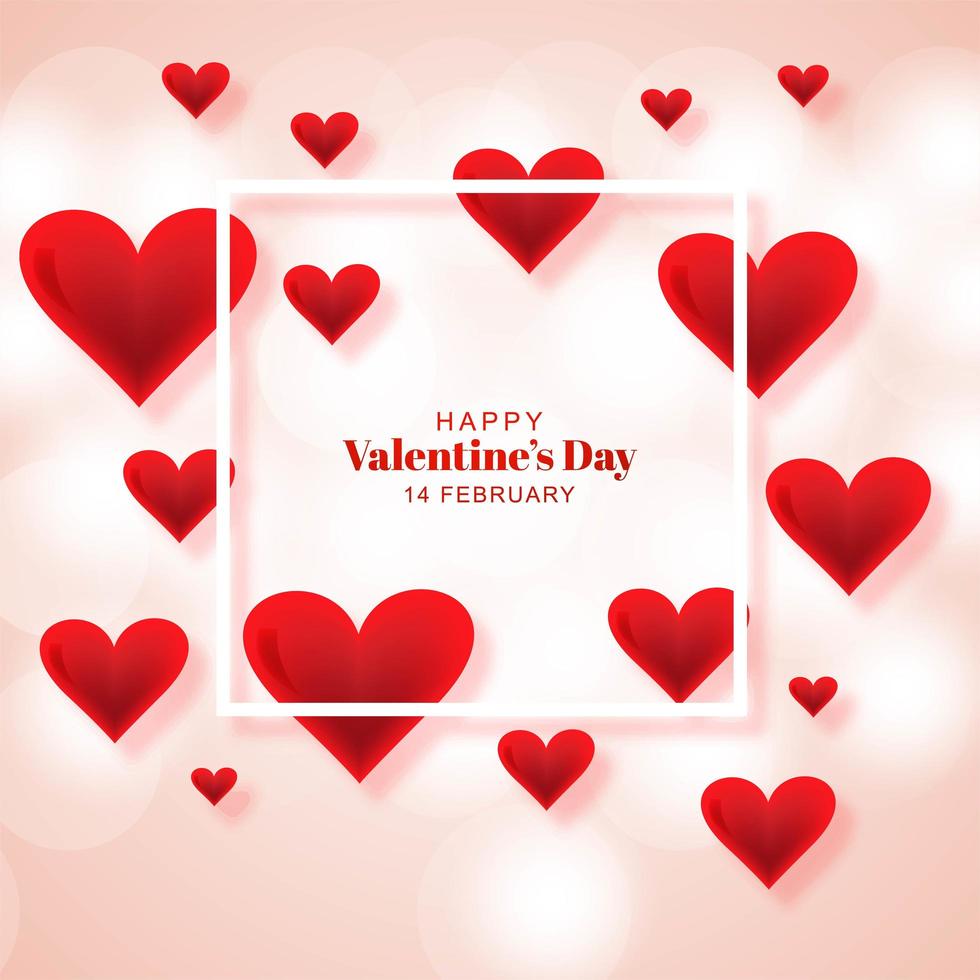 Lovely red hearts and white frame on bokeh background vector