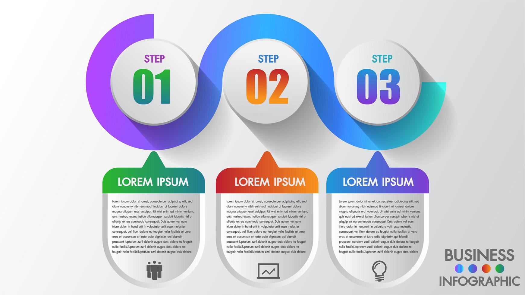 Infografía empresarial 3 pasos moderno creativo paso a paso vector