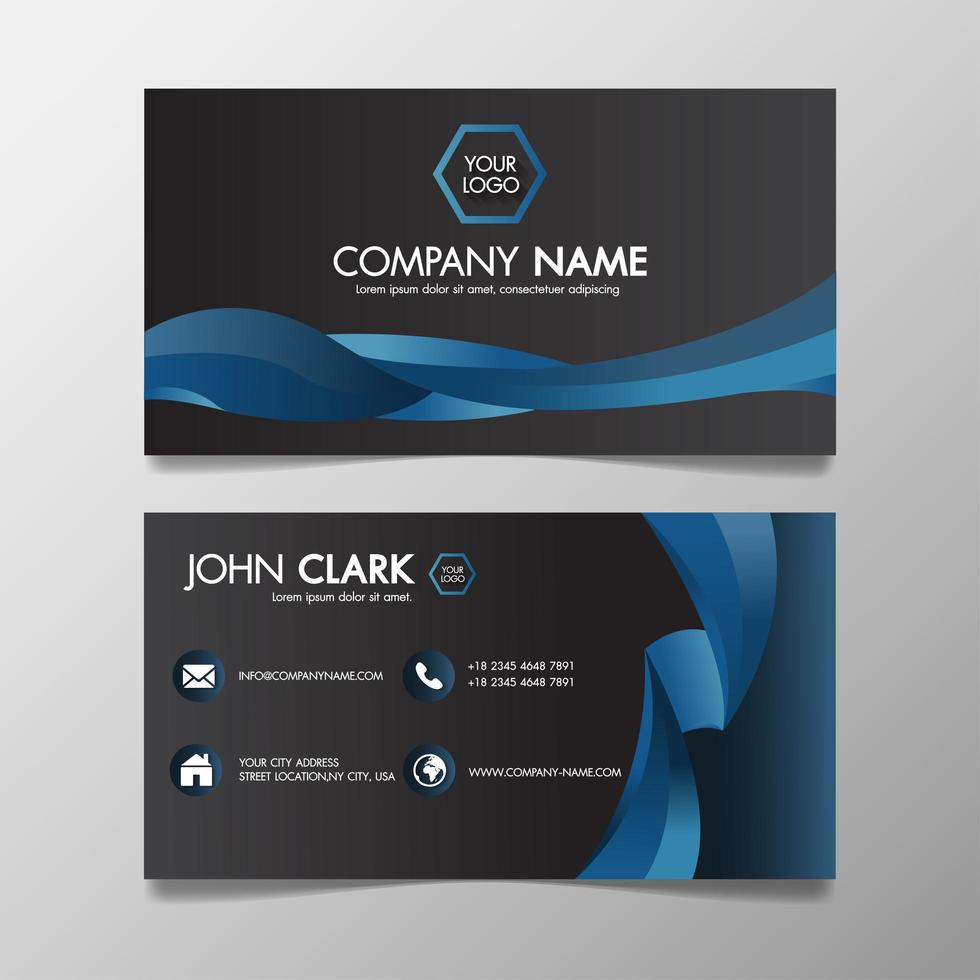 Business card modern blue and Black template  vector