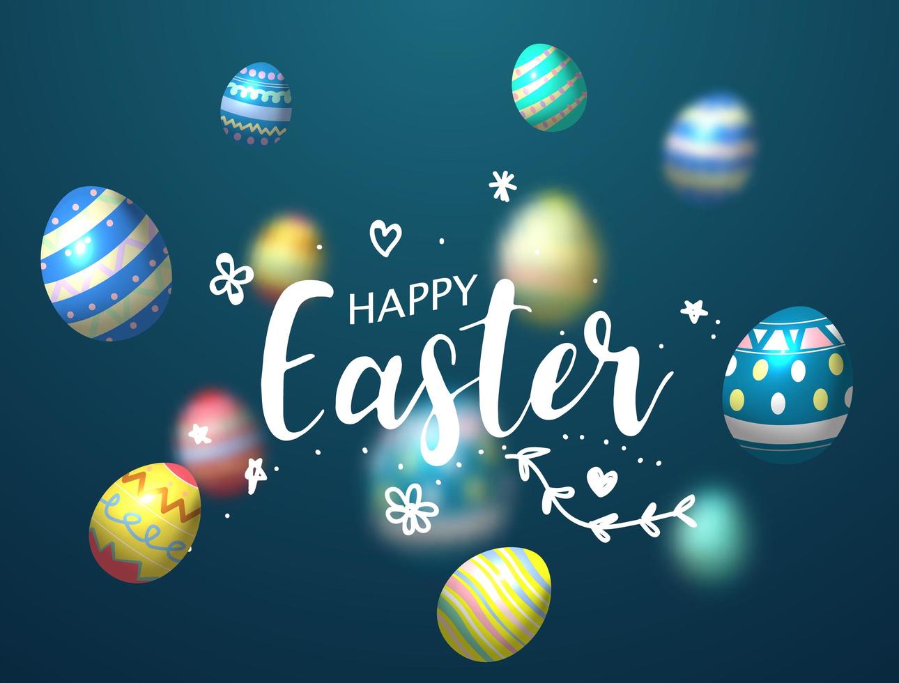Happy easter background with shiny decorated eggs vector