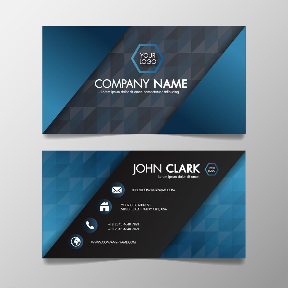 Business card modern blue and black angle design template vector