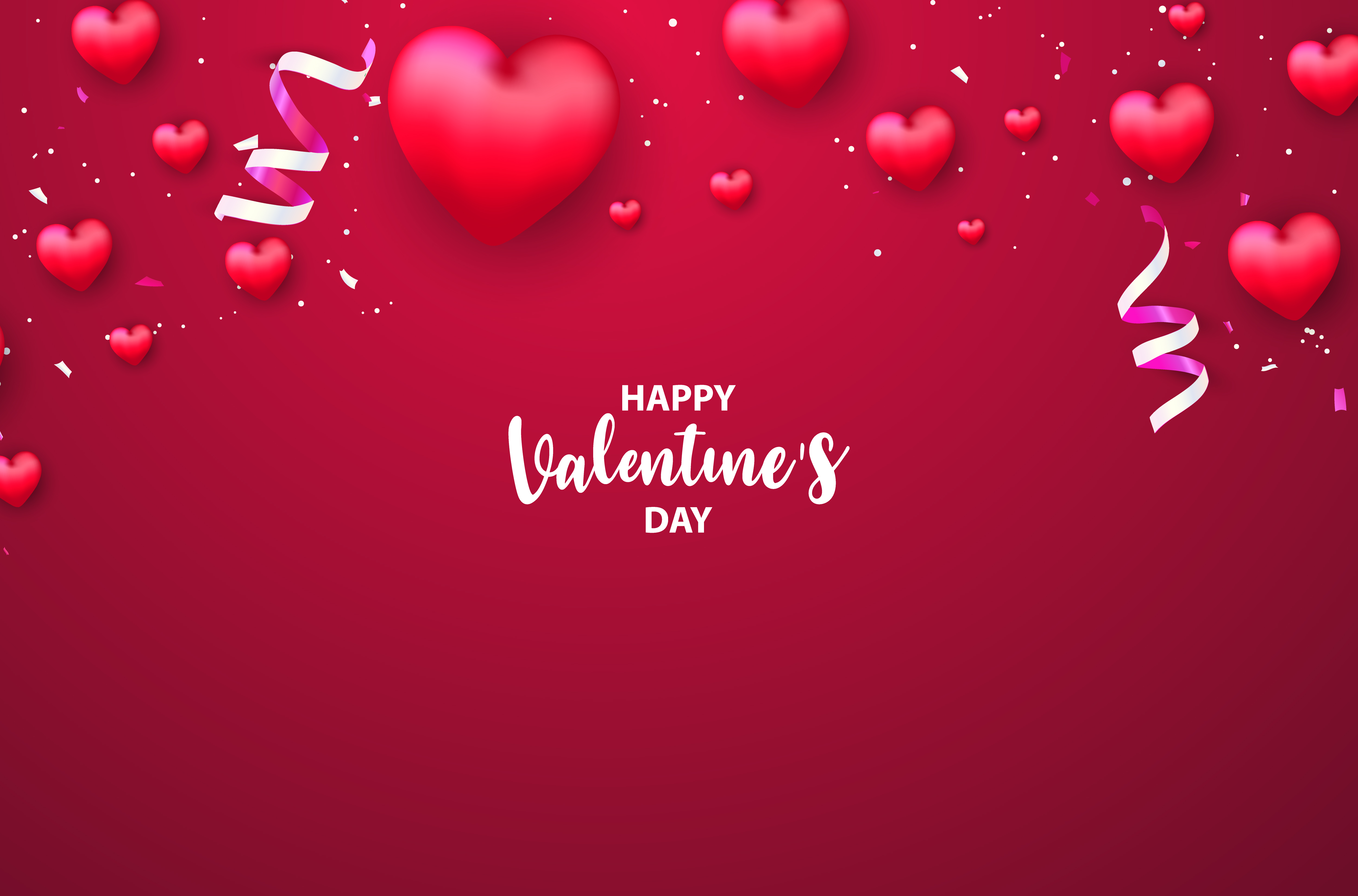 Red Valentines Day Template With Glossy Hearts And Confetti Download