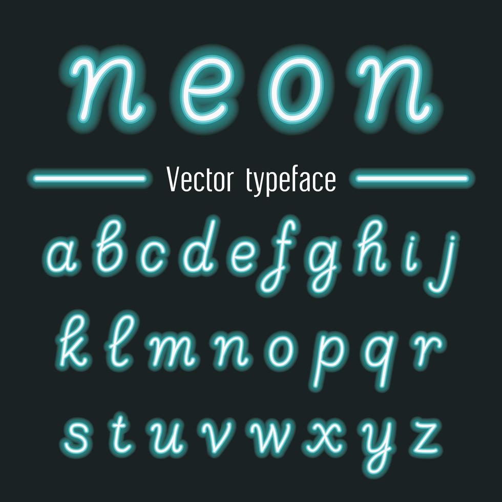 Glowing neon hand drawn alphabet font. vector