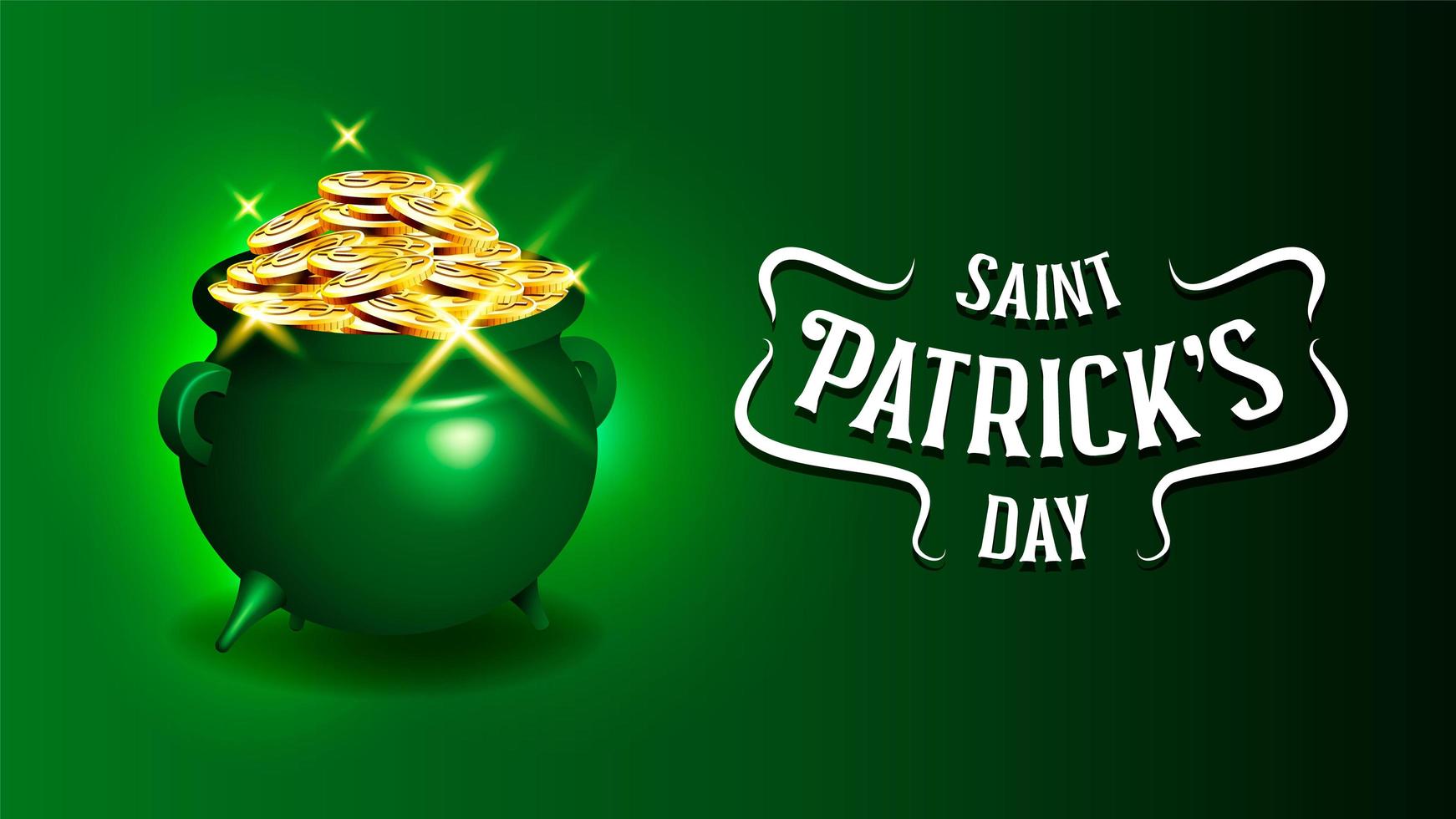 Celebrating Saint Patrick's Day poster with cauldron of golden coins vector