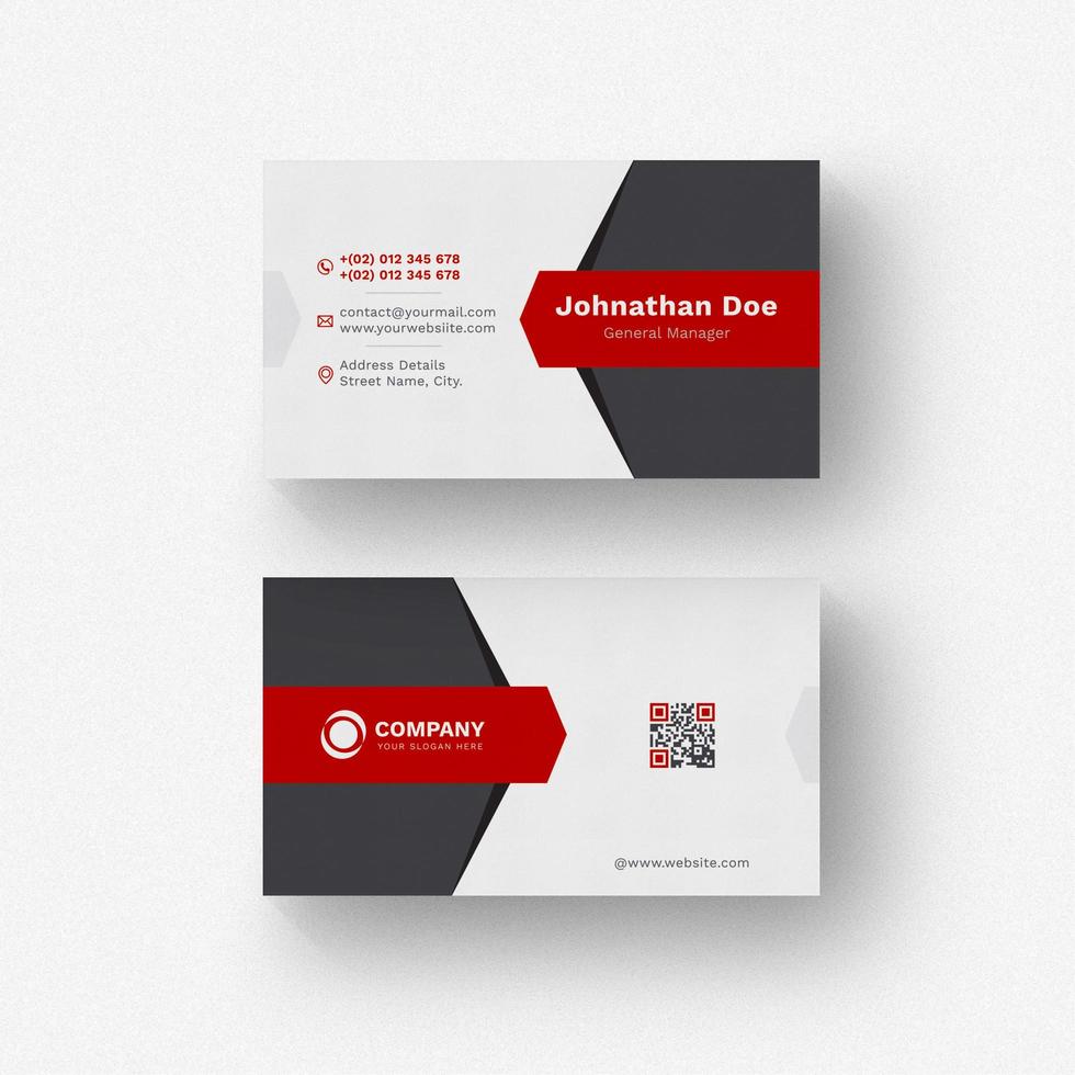 White business card with red and grey details vector