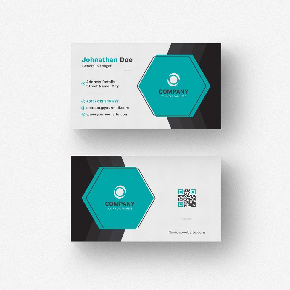 White business card with hexagon aqua shape vector