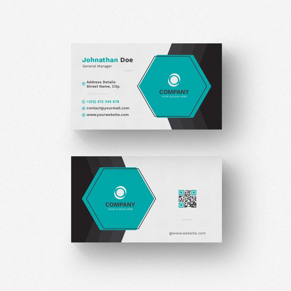 White business card with hexagon aqua shape vector