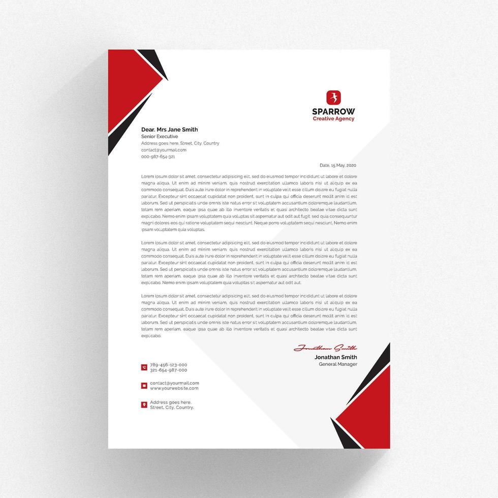 Letterhead template with red and black triangular details vector