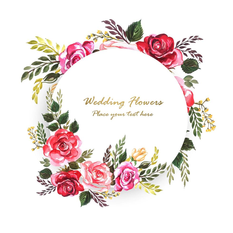 Hermosas flores decorativas de boda marco redondo con espacio para texto vector