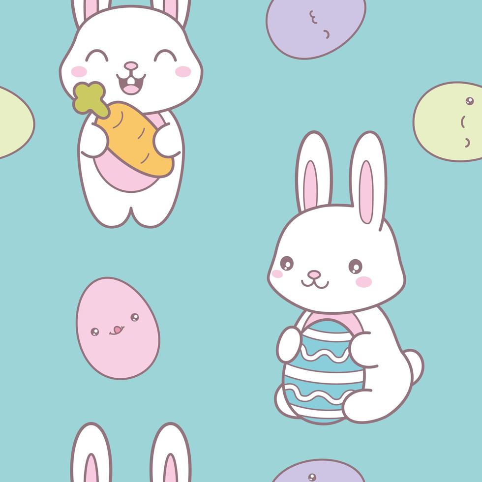 Kawaii Pascua de patrones sin fisuras con un lindo conejito y huevos vector