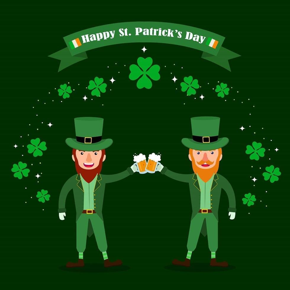 Happy Saint Patrick's Day Greeting with Twin Beard Men vector