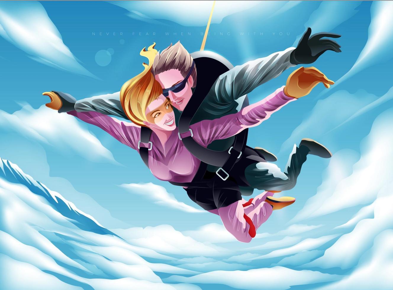Young couple parachuting together vector