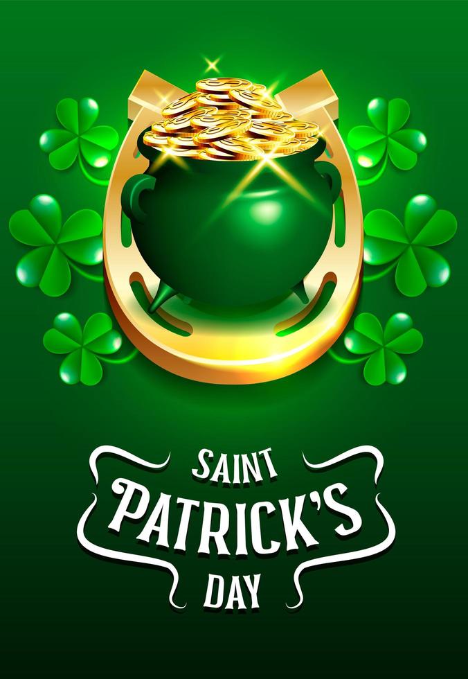Happy Saint Patrick's Day leprechaun's pot of coins  vector