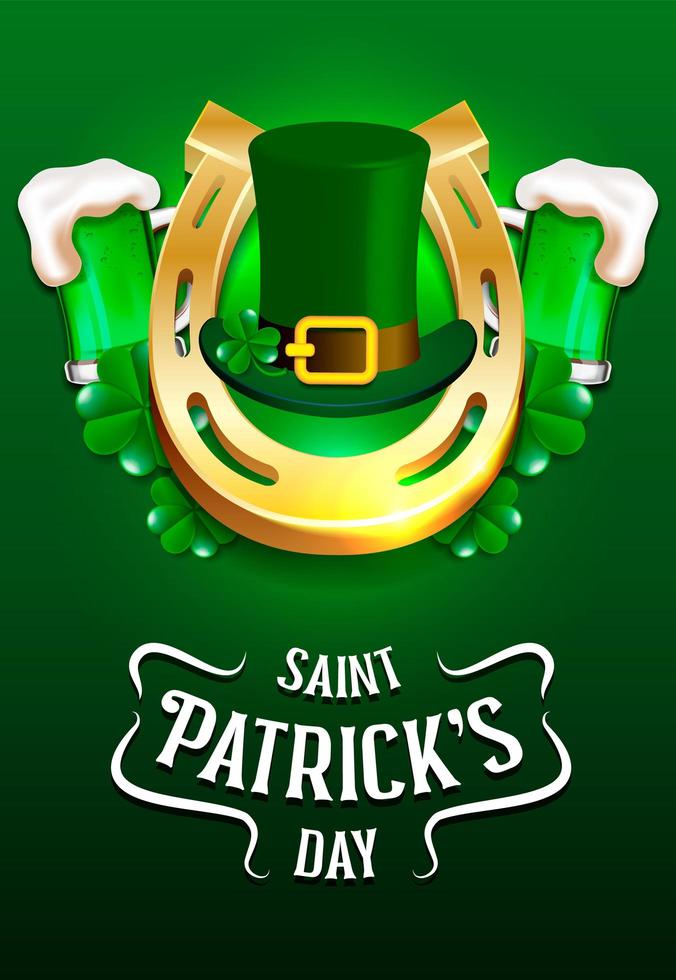 Saint Patrick's Day beer, hat and horseshoe poster vector
