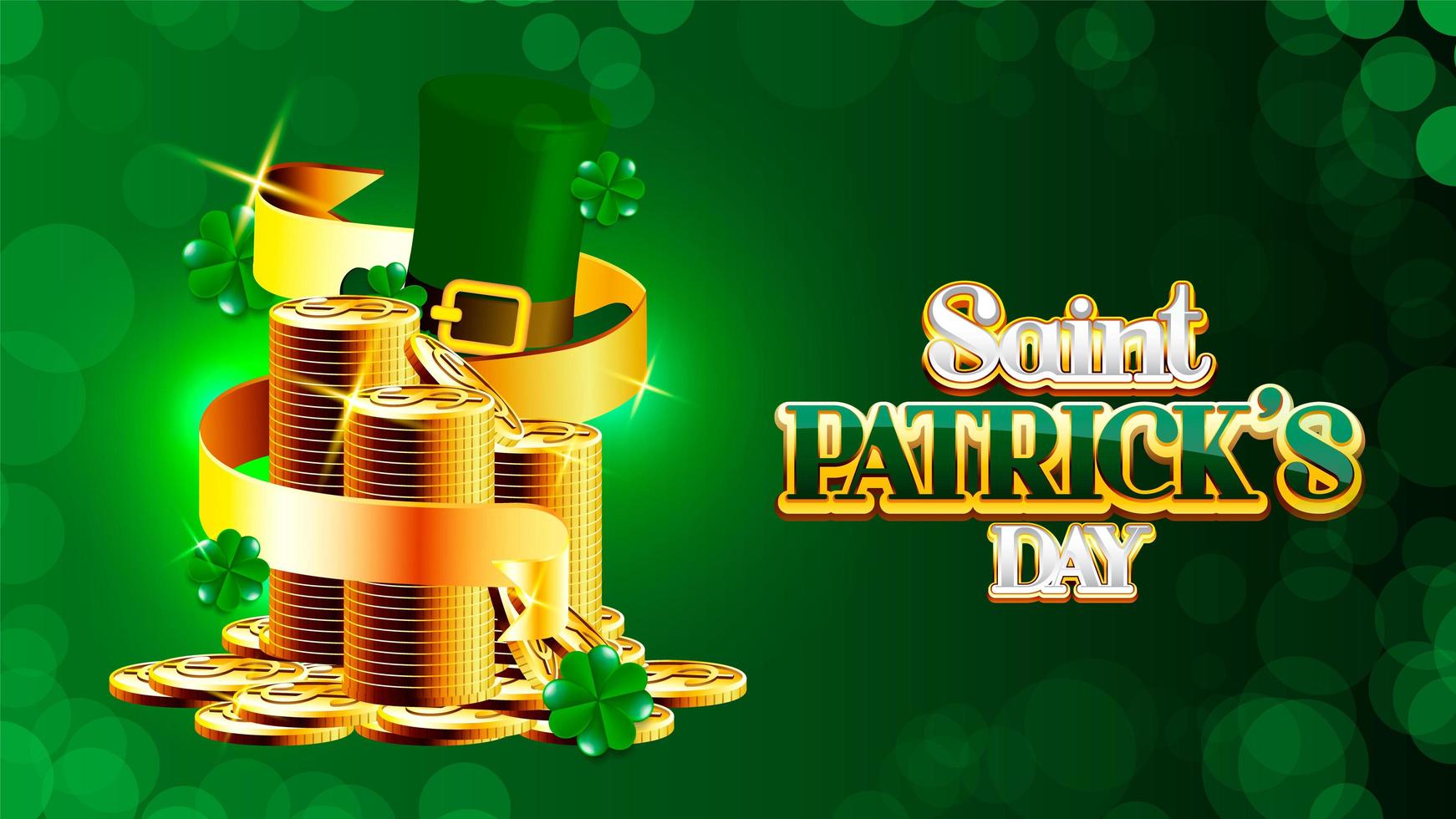 St. Patrick's Day poster with ribbon wrapped around coins vector