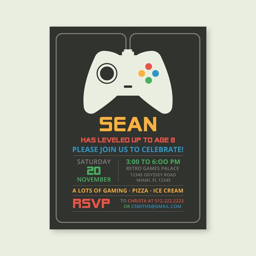 Birthday Retro Game Invitation Template vector