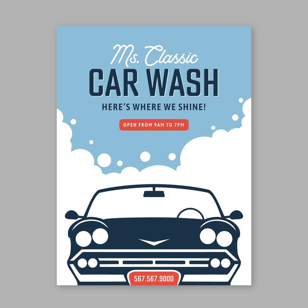 Retro Car Wash Poster Vector Template