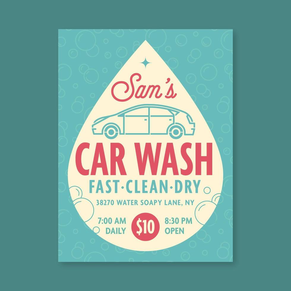 Retro Car Wash Sign Vector Template