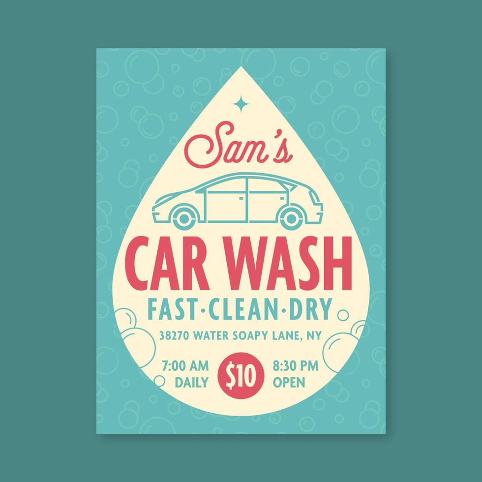 Retro Car Wash Sign Vector Template