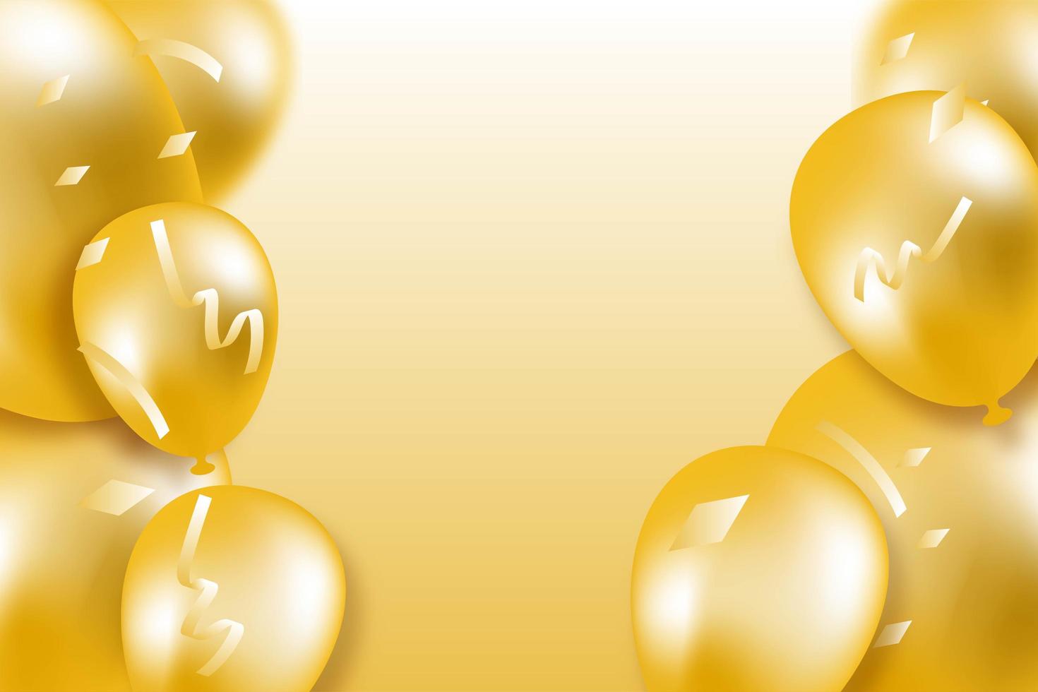 Banner de celebración de globos y confeti de oro vector