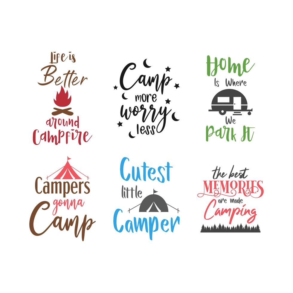 Camp quote lettering typography set vector