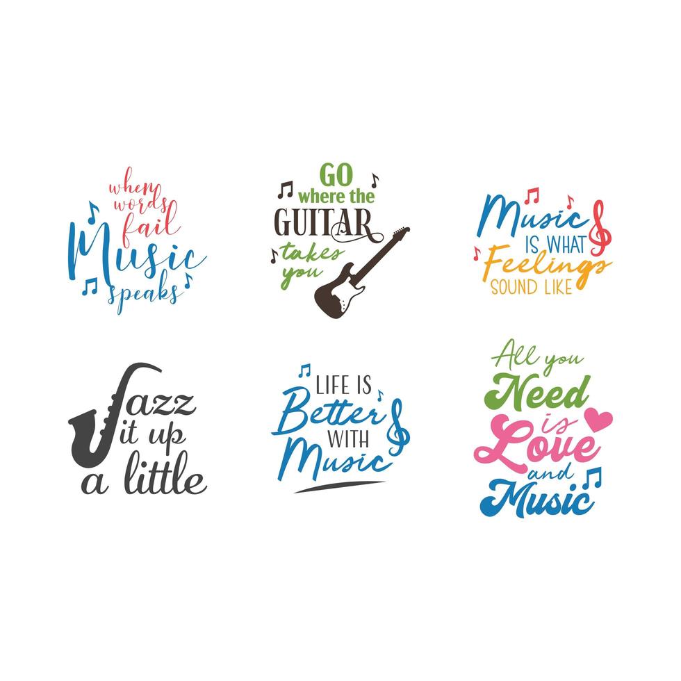 Music quote lettering typography set vector