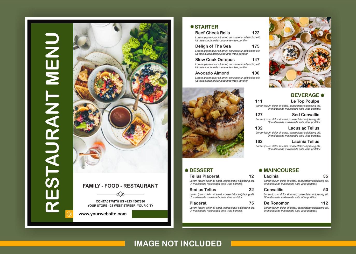 Green menu template with space for 3 images vector