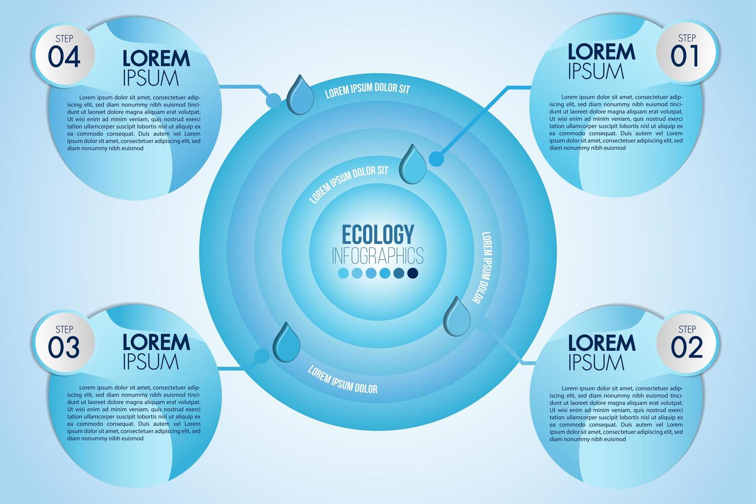 Infographic eco water blue circular design with 4 steps or options vector