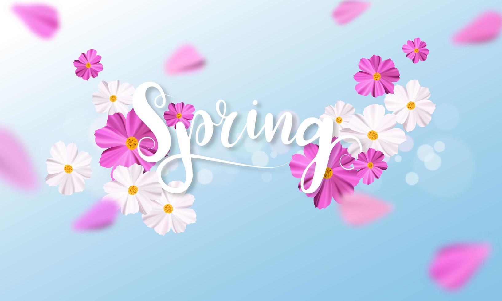 Design banner Spring background with beautiful pink and white flower vector