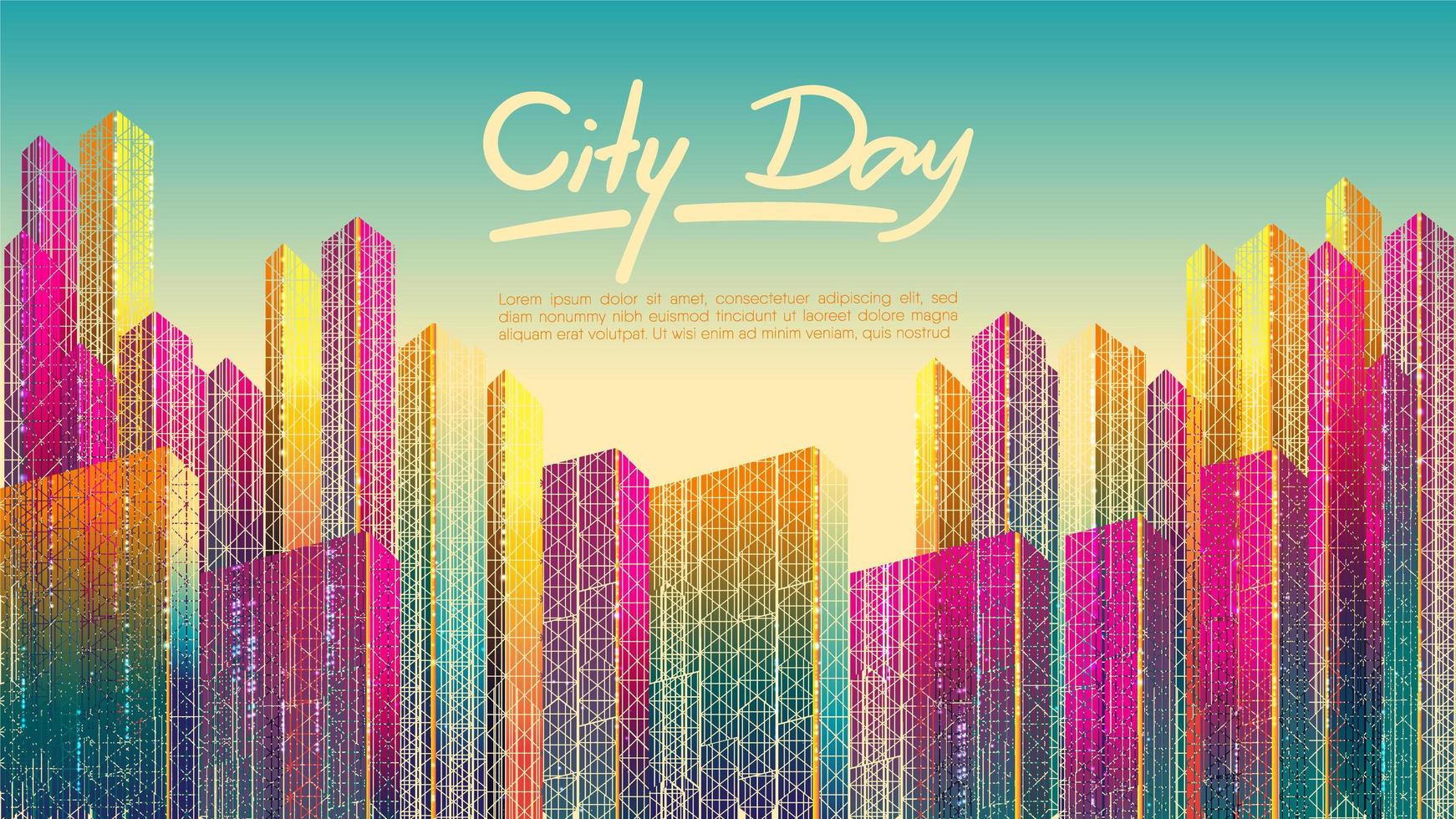 Colorful city at daytime with text vector