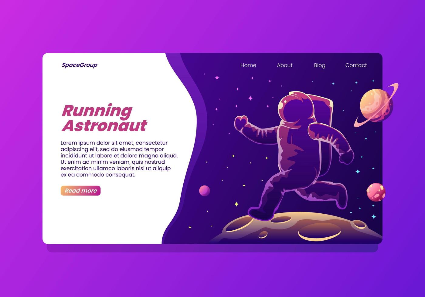 Running Astronaut Landing Page vector