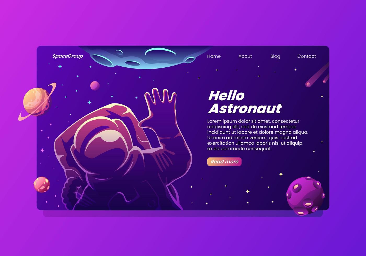 Hello Waving Astronaut Landing Page vector