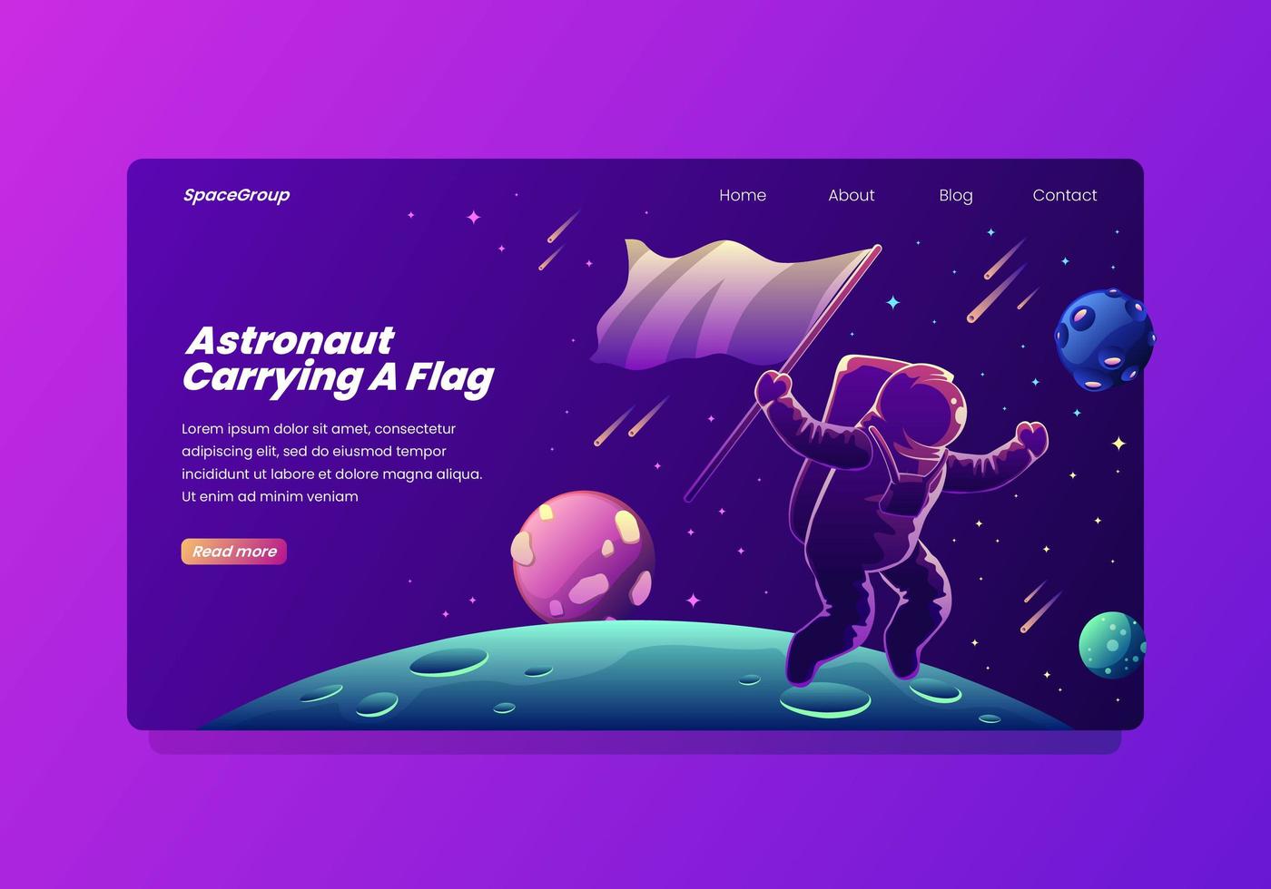 Astronaut Carrying A Flag Landing Page vector