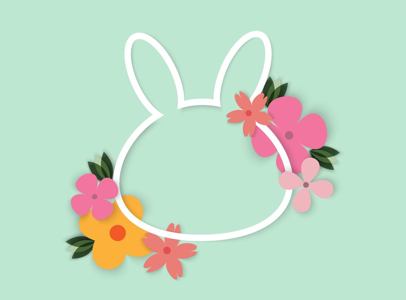 Colorful flowers in bunny shape frame vector